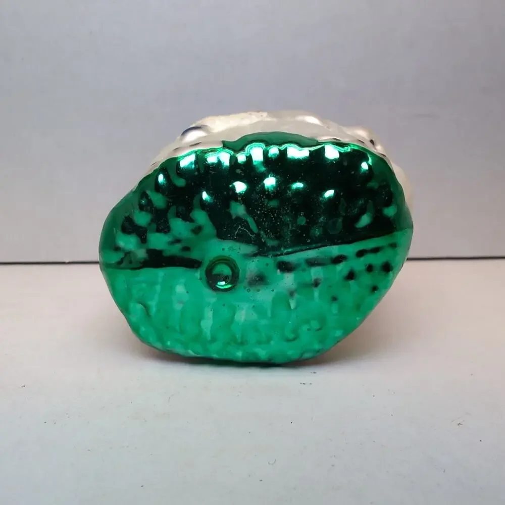 Glass Elephant Ornament Poland‎ Green Blue White Glitter